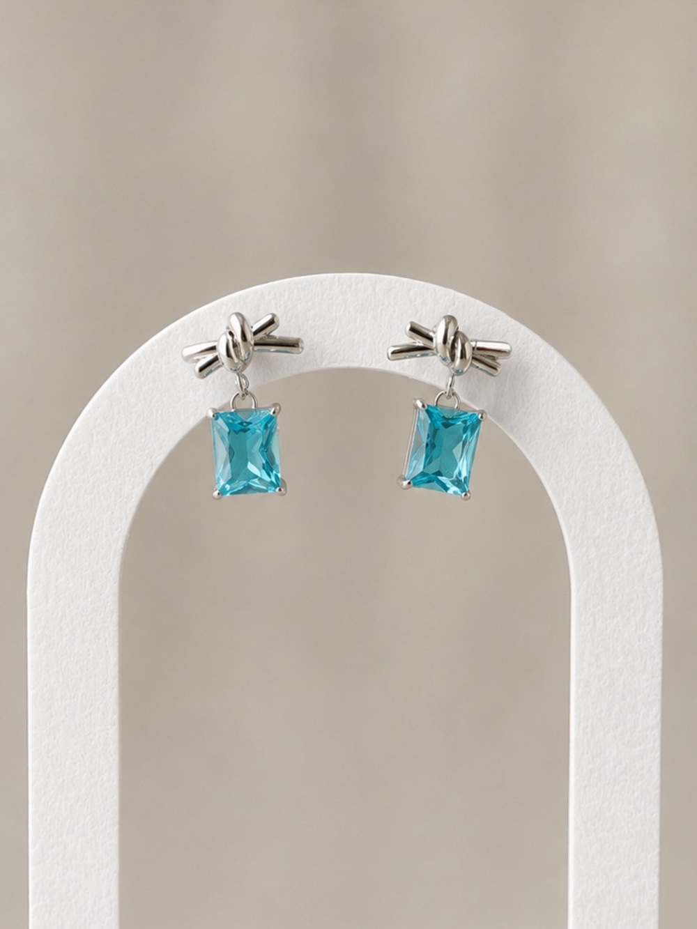 Silver Stainless Steel Light Blue Zirconia Drop Earrings